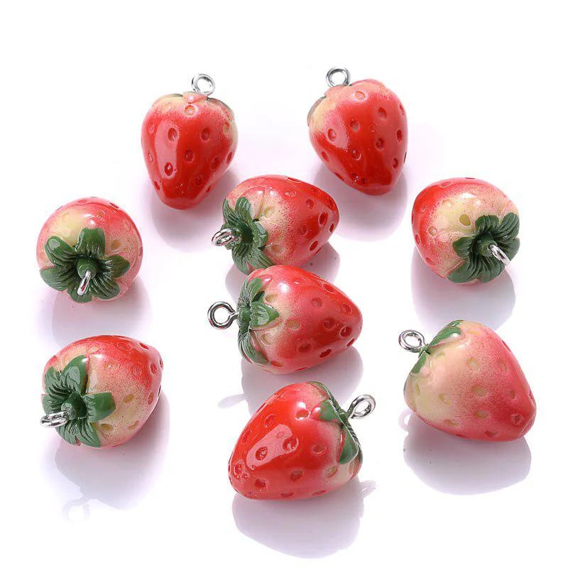 Big Small 3D Strawberry Fruit Resin Charms Pendant Earring DIY Qme Default Title