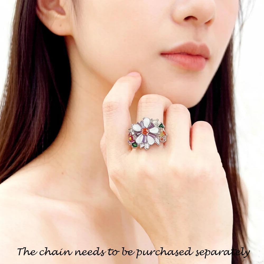 Colourful Flowers Ring 2023 Brand New Fine Jewerly Bohemia 925 Sterling Silver Gift For Women Qme