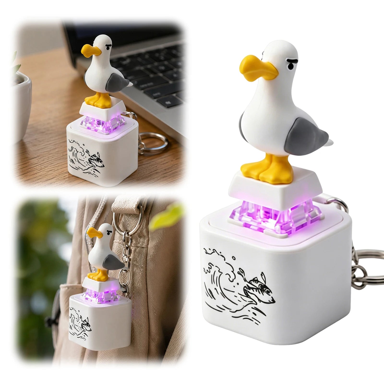 1/2PCS Seagull Button Keychain Animal Pendant Decorations Fun Fidget Clicker Toy for Office Desk Stress Relief Decompression Qme