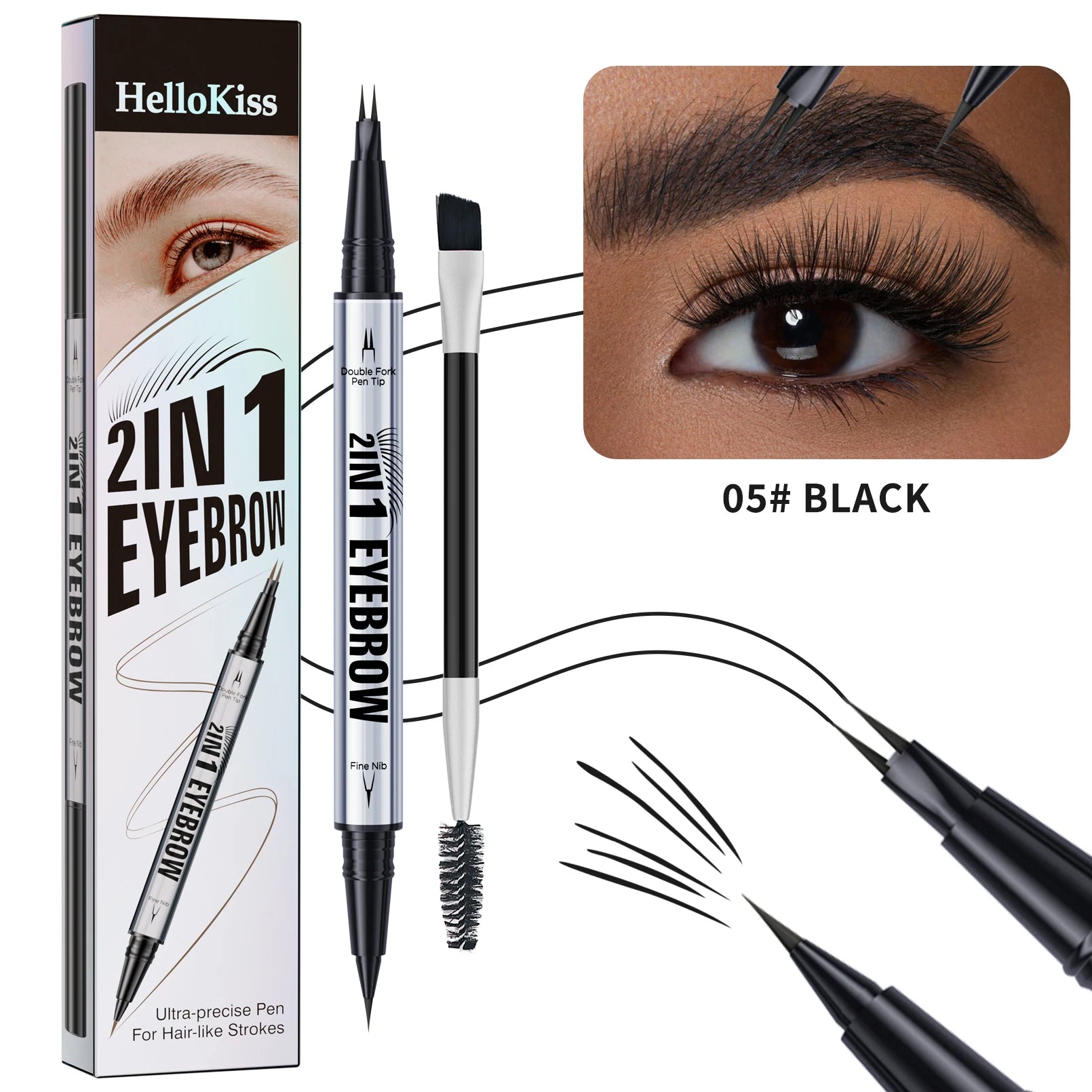 Two-pronged Eyebrow Pencil Waterproof Two-in-one Liquid Eyebrow Pencil Curved Eyebrow Pen With Fork And Precise Brush Tip Makeup Qme 9711-5