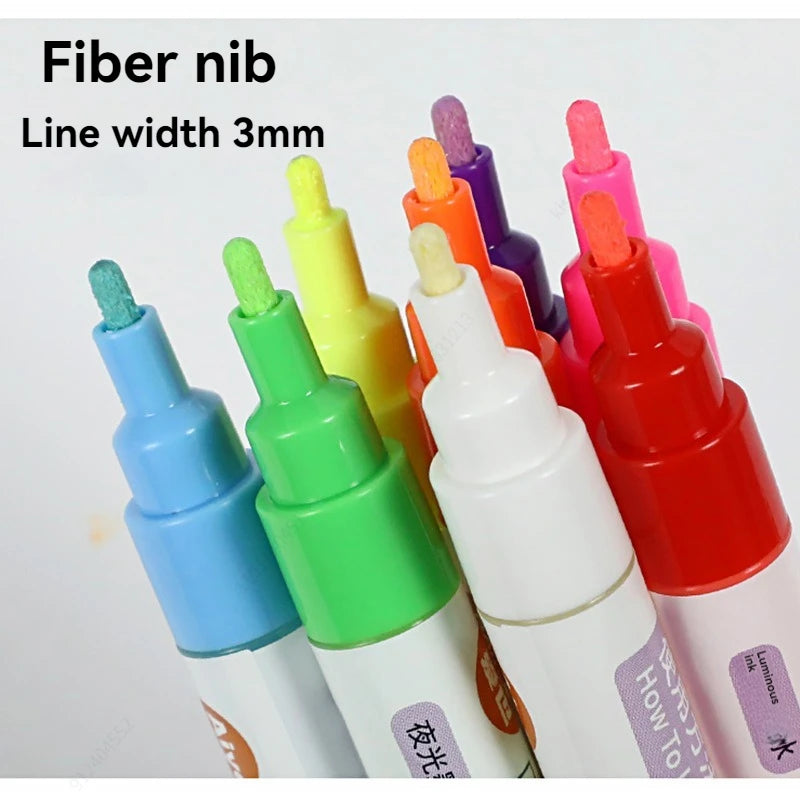 8 Colors Luminous Fluorescent Paint Marker Pen Waterproof Graffiti Pen Indoor Outdoor Decoration DIY Art Painting Supplies Qme