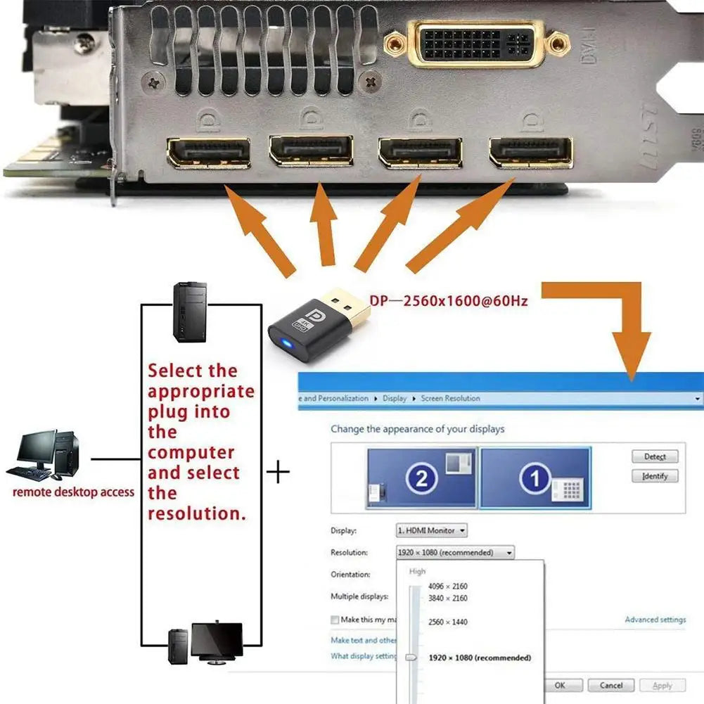 4K Displayport Dummy Plug - DP Virtual Display Adapter - EDID Headless Emulator - Ghost Plug for PC - Desktop Accessories Qme