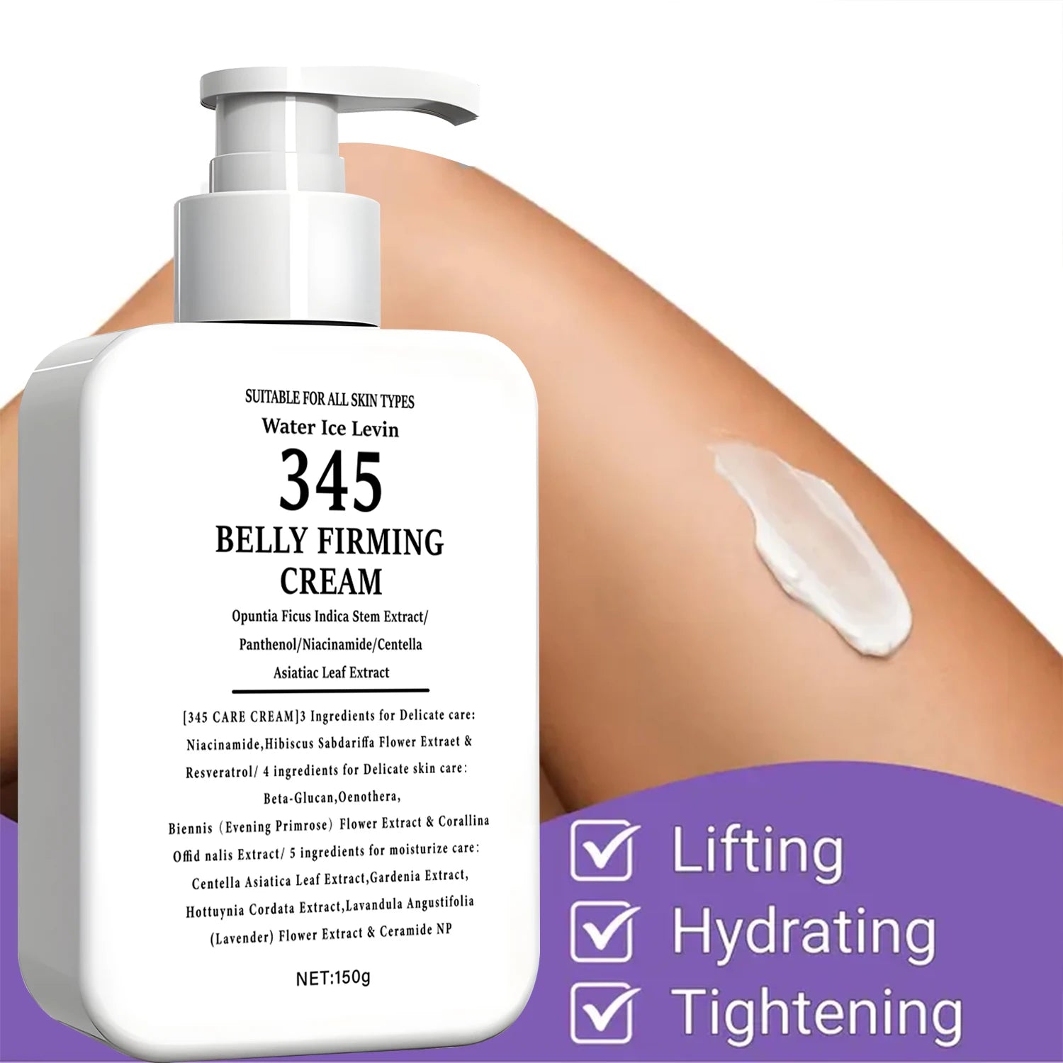 345 Belly Firming Cream with Niacinamide & Centella - 3-4-5 Complex for Delicate Skin Care & Moisturizing Qme