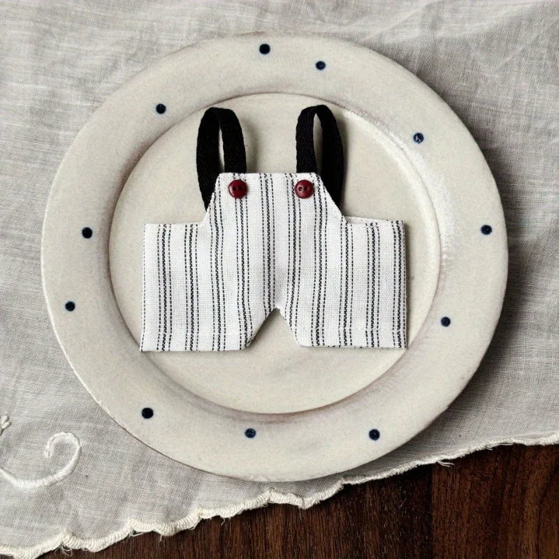 Suitable for 17cm labubu wearing retro striped overalls, cute changing clothes for dolls and dolls Qme WHITE