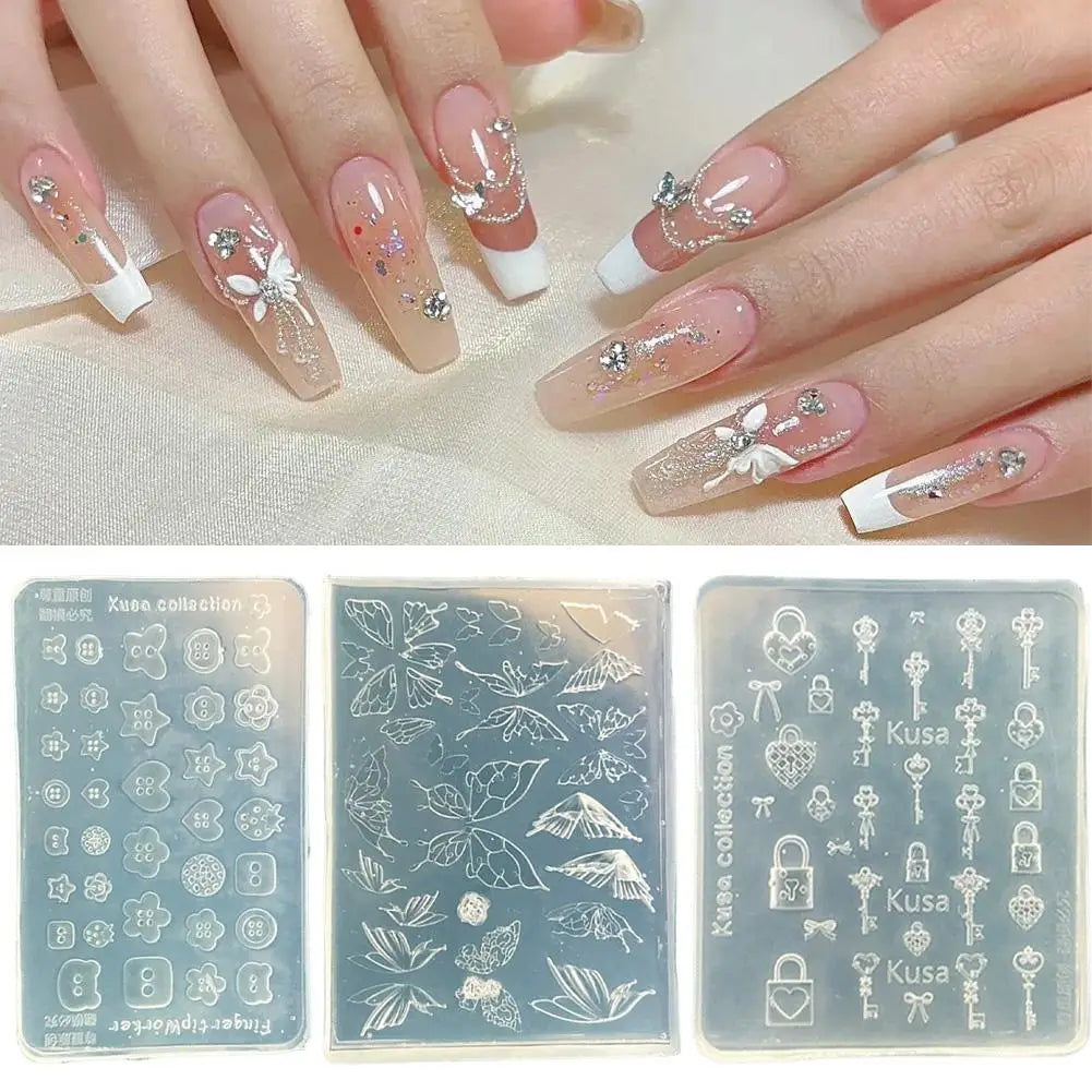 3D Button Butterfly Key Lock Silicone Nail Molds Nails Charms Qme