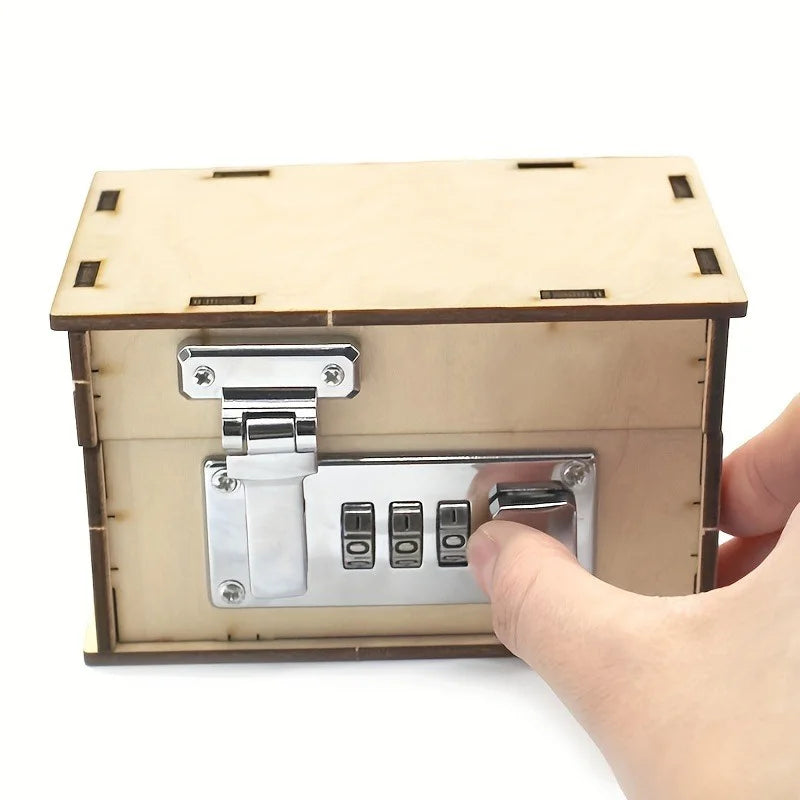 Treasure Box 3D Wooden Handmade Mechanical Password Box DIY Locked Engraved Password Box Birthday Gift Jigsaw Model Kit Qme