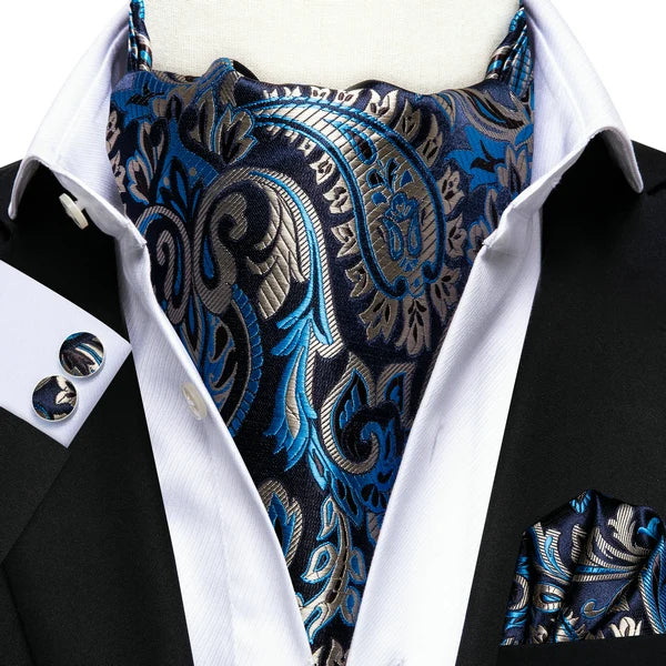 Men's Ascots Fashion Luxury Paisley Cravat Set with Cufflinks and Handkerchiefs for Daily Casual Outing Qme LDAS1045