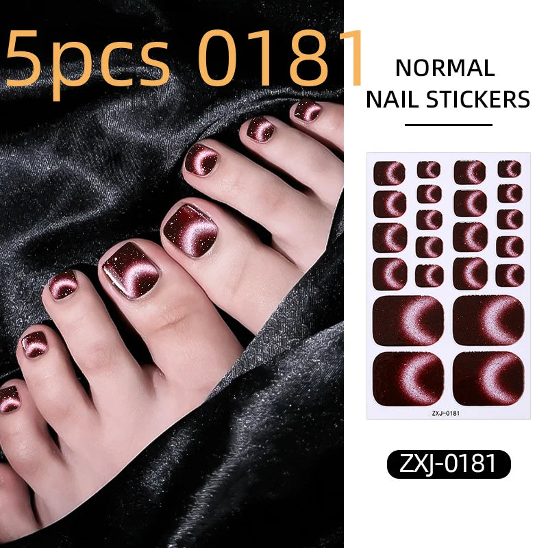 Cat Eye Style Nail Art Stickers Self adhesive Stickers For Toe Nails Full Cover Toenail Polish Stickers DIY Foot Decals Qme 5pcs 0181