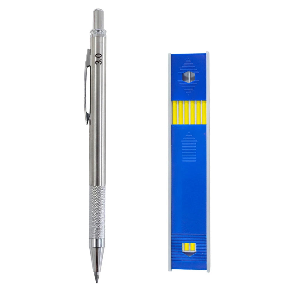 Mechanical Pencil Set 3.0mm Full Metal Art Drawing Painting Automatic Pencil with Leads Office School Supply Qme 1pen yellow refills