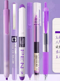 6pcs/set High Quality Gel Pen Straight Liquid Gel Pen Ballpoint Pen for School Office Stationery Kawaii Cute Qme purple