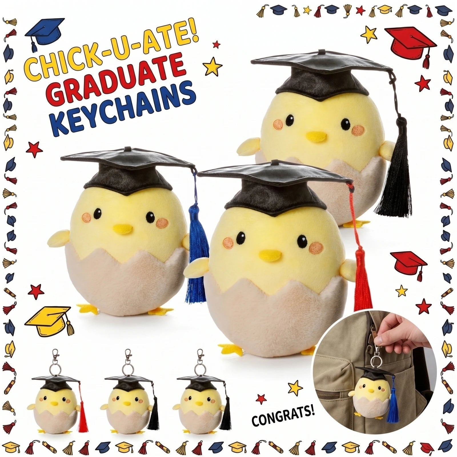 Graduation Simuated Egg Plush Toy Graduation Theme Keychain Bag Charm Accessory Graduation Evening Decor Souvenirs Gifts Qme