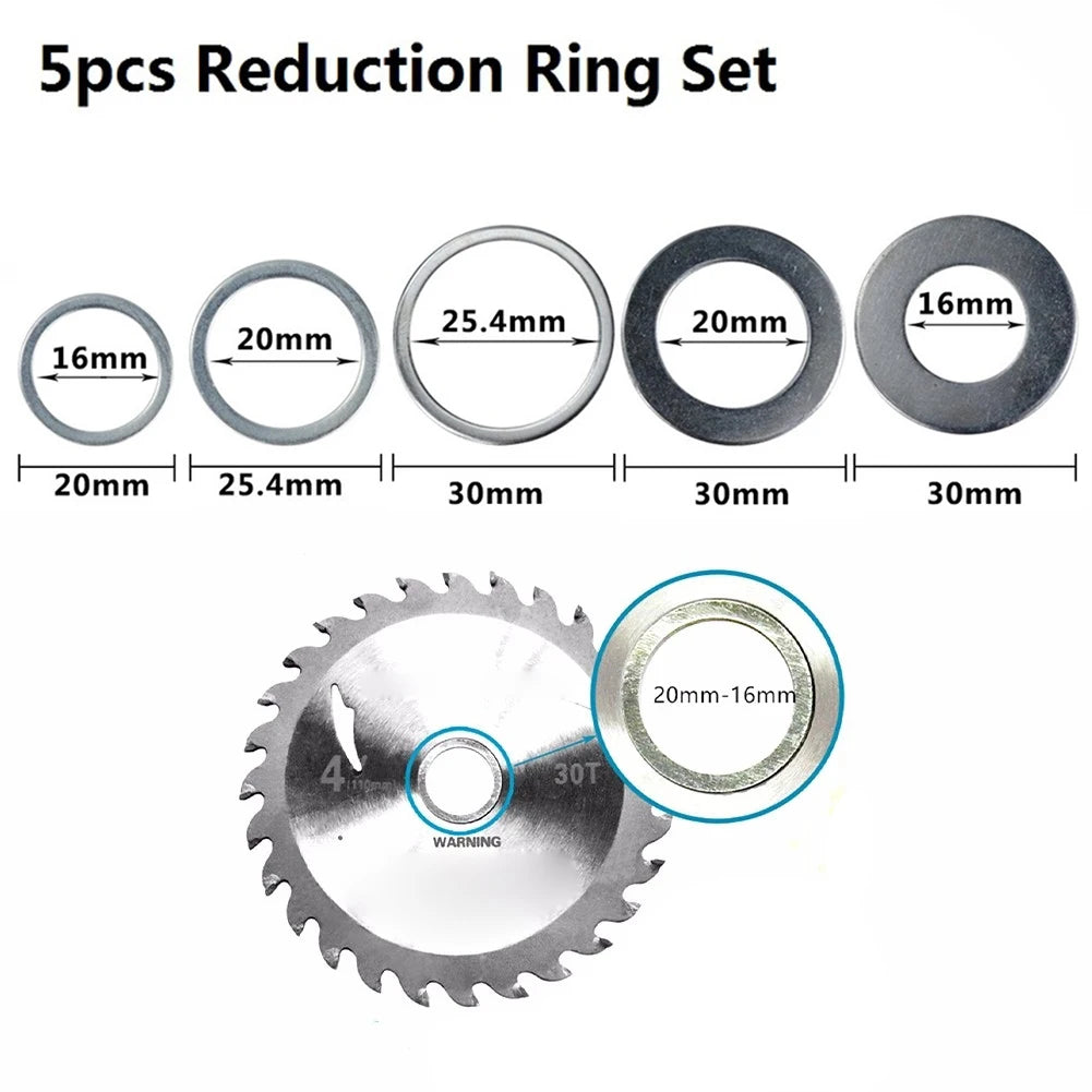 5Pc/set Circular Saw Blade Reducing Rings Conversion Ring Cutting Disc 20-16mm, 25.4-20mm, 30-16mm, 30-20mm, 30-25.4mm Qme