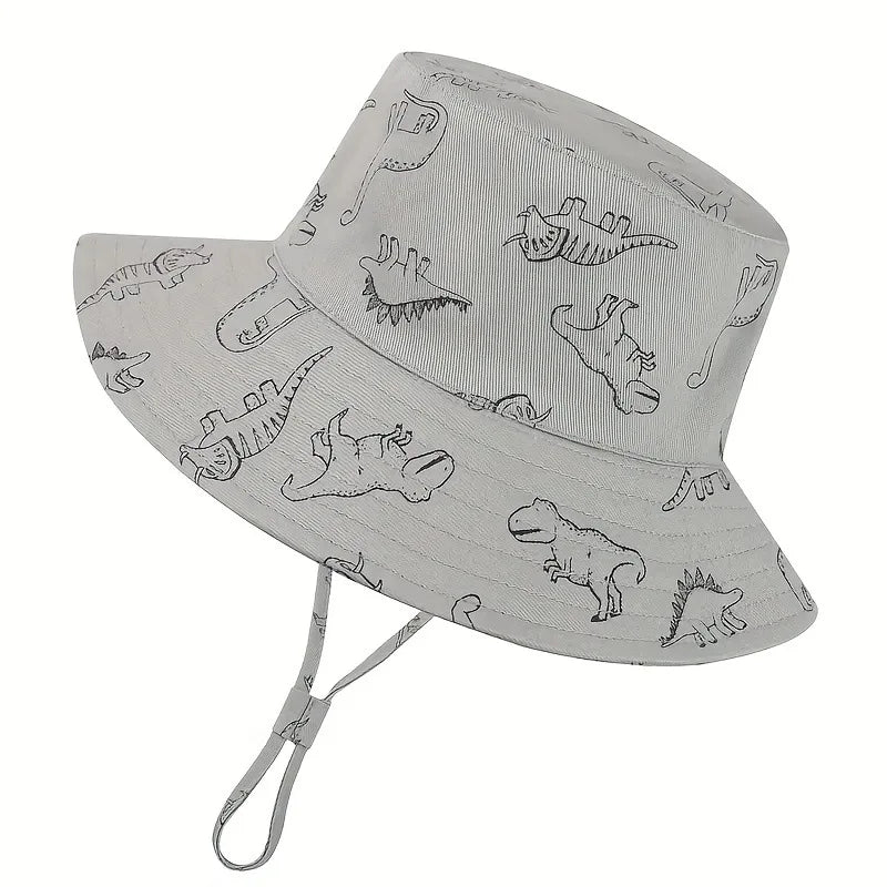 Baby Sun Hat Dinosaur UPF 50+ Sun Protective Toddler Bucket Hat Summer Kids Beach Hats Wide Brim Outdoor Play Hat for Boys Girls Qme Gray