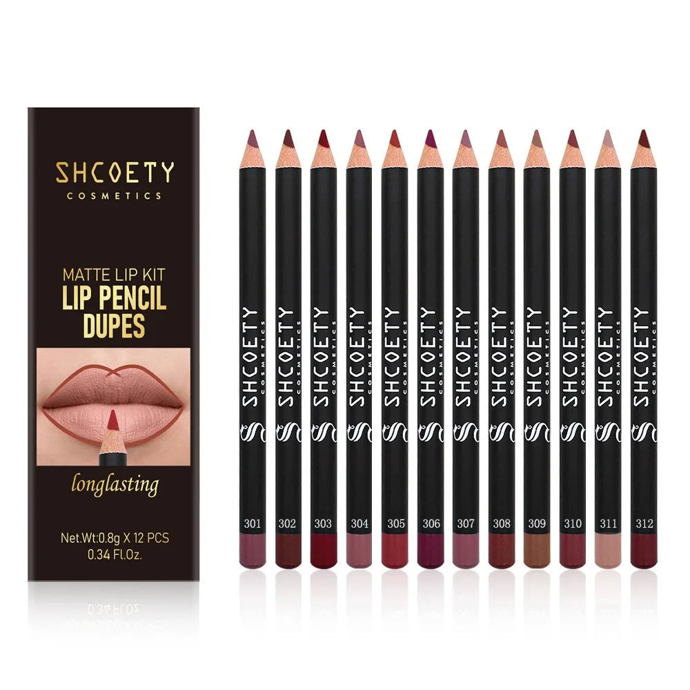 12pc Nude Lipliner Lipstick Pen Velvet Dark Red Natural Outline Lip Tint Contour Pencil Set Non-stick Cup Labial Shadow Liner Qme