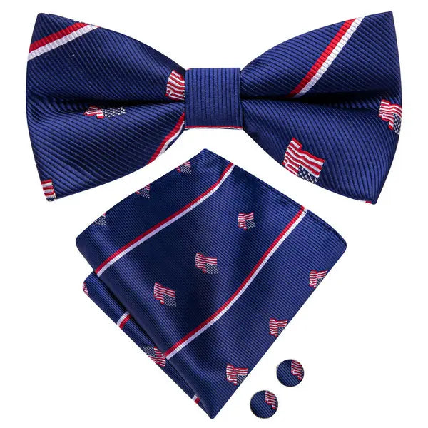 Mens Bow Tie Hanky Cufflinks Pre-tied Red White Pink Solid Floral Stripes Paisley Bowtie for Male Wedding Business Gift Qme LDLH2611