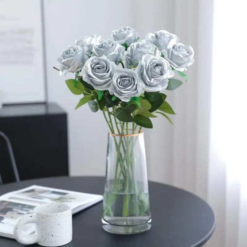 Colorful Realistic Touch Artificial Roses Flowers Rainbow Lifelike Silk Roses Flowers Non-Fading Plastic Fake Flowers Qme