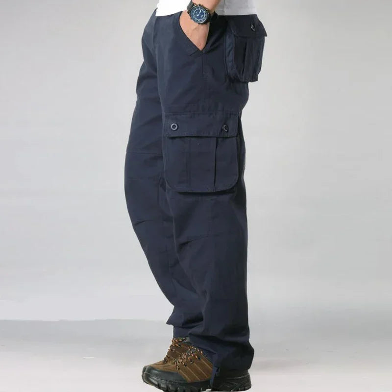 Cargo Pants Men Military Work Overalls Loose Straight Tactical Trousers Multi-Pocket Baggy Casual Cotton Slacks Pants Qme 34 BL
