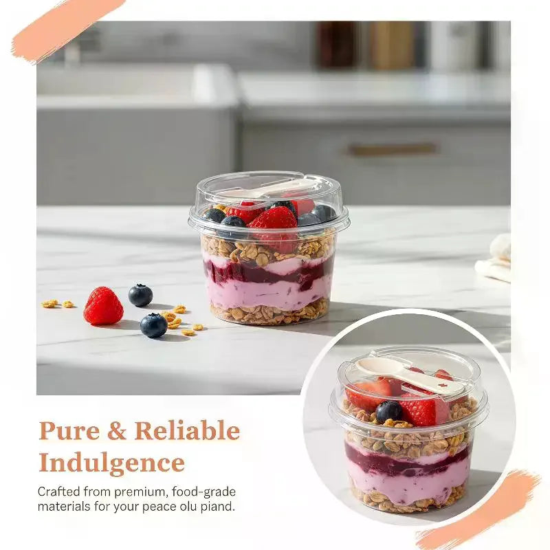 10Pcs Transparent Round Pudding Cups Reusable Party Cups With Lids And Spoons Novelty Mugs Mousse Cake Boxes Yogurt Cups Qme