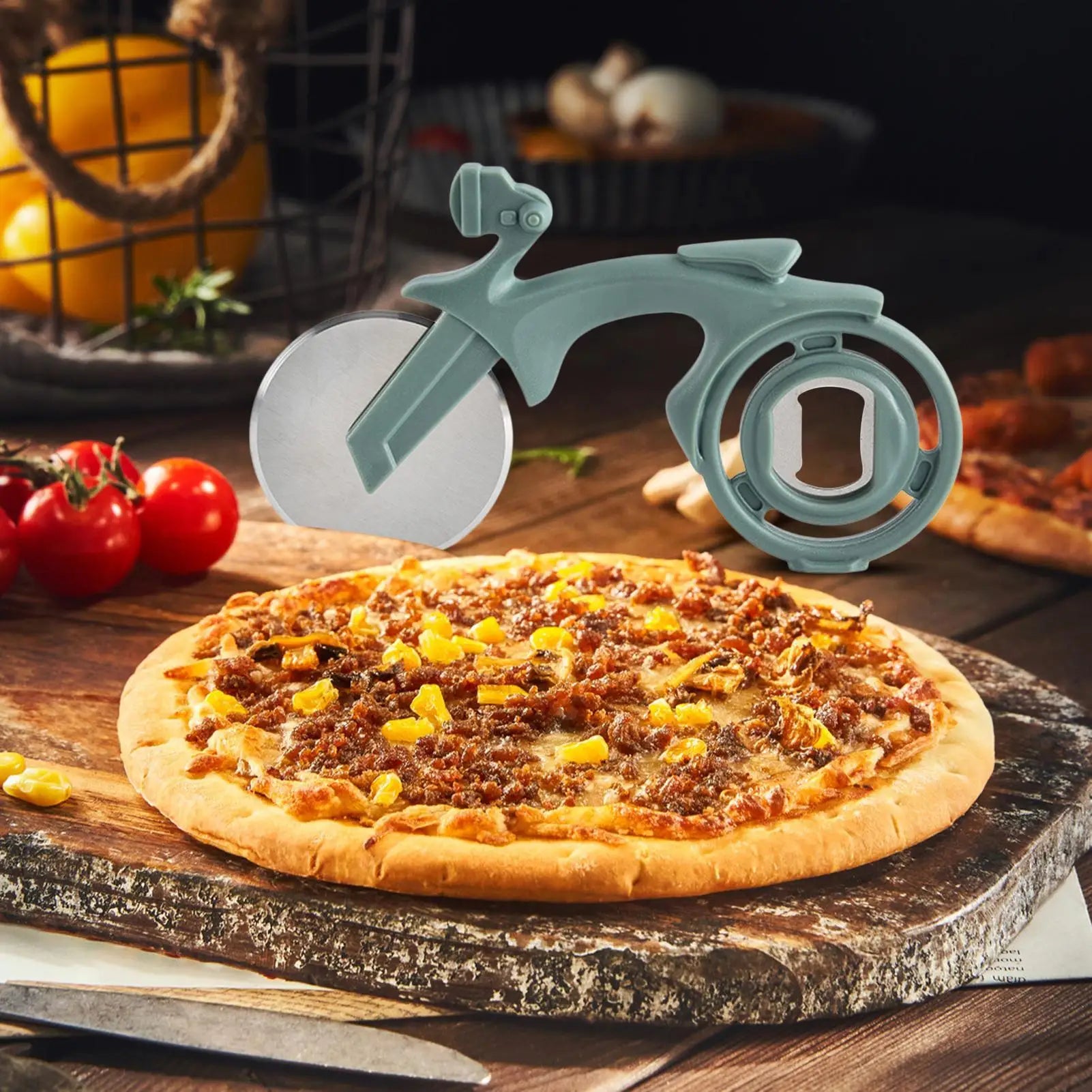 Pizza Wheel Cutter Stainless Steel Funny Bike Kitchen Gadgets Pie Qme