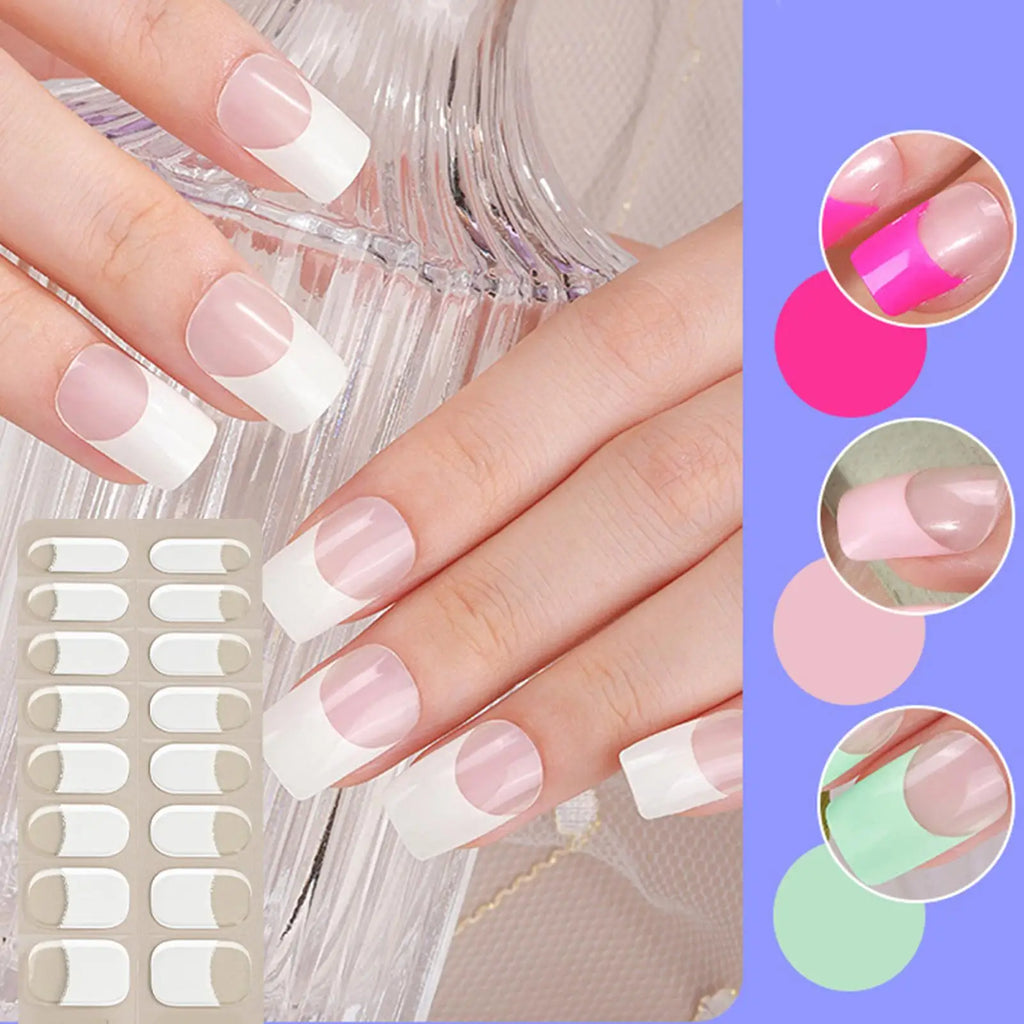 Semi Cured Gel Nail Strips French Gel Sticker Nails No Damage Manicure Supplies for Women Wife Ladies Girls Beauty Lovers Qme