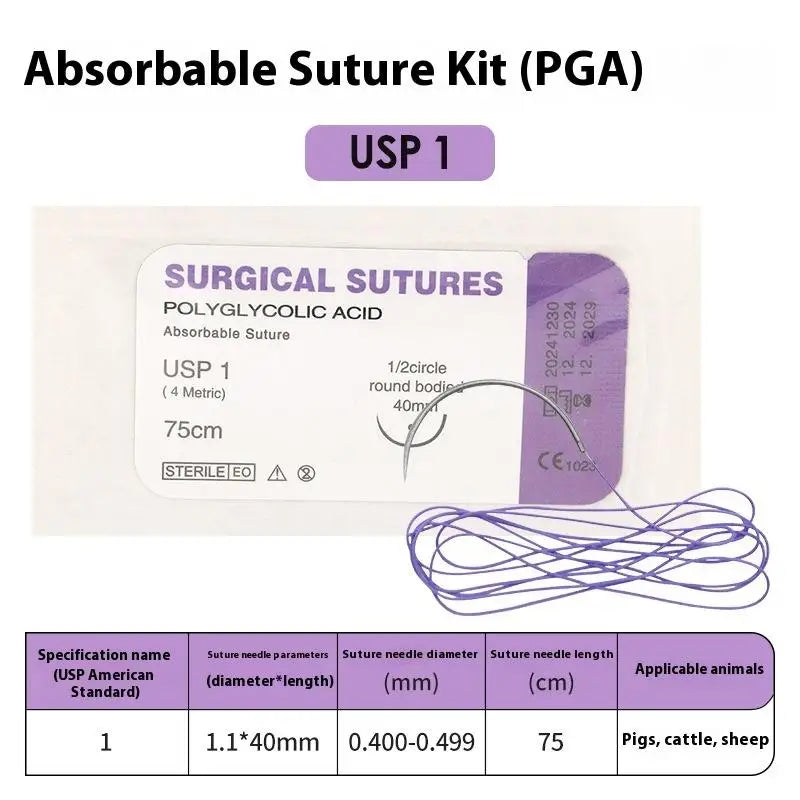 1/5PCS PGA 75CM With Needle 3/0 2/0 0 1 2 3 Absorbable Suture Thread Pet Dog Specific Teaching Demonstrations Exercises Use Qme 1pcs PGA 1