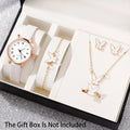 New Butterfly Watch Jewelry Set Women's Roman Dial Quartz Watch+Necklace Earrings Ring Bracelet Five Piece Set Qme WHITE