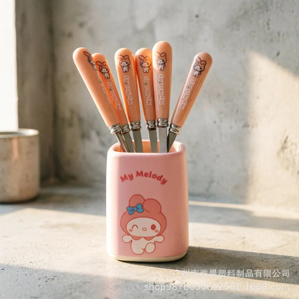 Hello Kitty Kuromi Fork Cute Cartoon-Style Stainless Steel Fruit Fork for Home Use Instagram-Worthy Set Qme 3