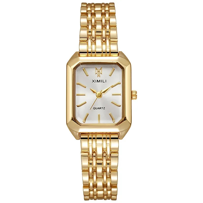 2026 2026 Light luxury steel strip women's watch pointer female student fashionable simple square quartz watch Qme GDWH