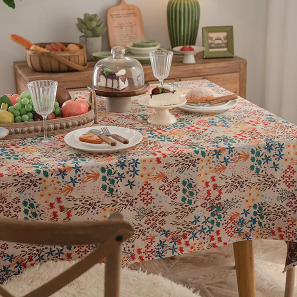 Vintage Floral Tablecloth Rustic French Embroidered Boho Tablecloths Qme