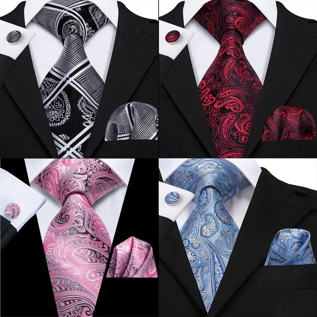 Hi-Tie Men's Ties Floral Paisley Handkerchief Cufflinks Tuxedo Accessories Classic Luxury Gift Ties For Party Dinner Wedding Qme