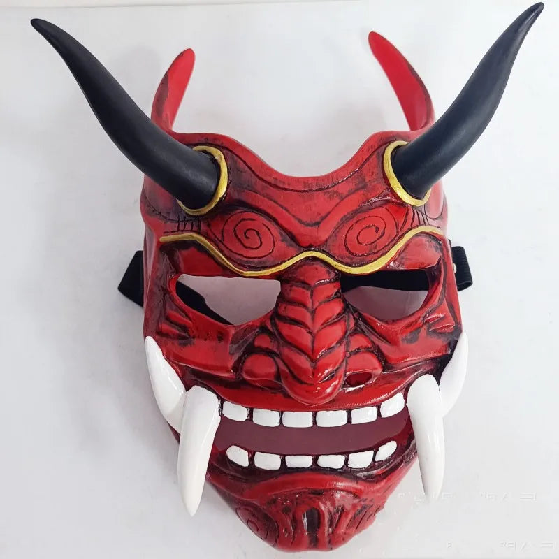 Japanese Horror Legend Hannya Resin Latex Mask Cosplay Ghost Demon Samurai Noh Kabuki Red Prajna Halloween Masquerade Party Prop Qme Resin Red
