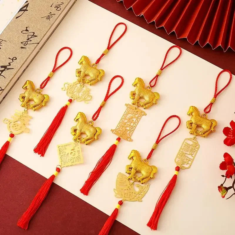 2026 Year Of The Horse Golden Plastic Zodiac Horse Pendant Lucky Spring Festival Home Car Hanging Ornaments New Year Gifts Qme