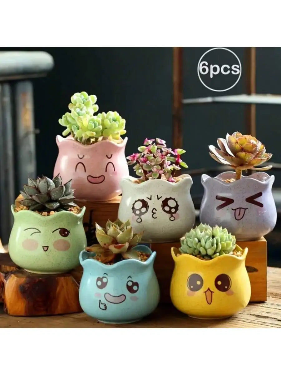 Cartoon Cute Ceramic Flower Pots Succulent Plant Pot Drainage Hole Qme