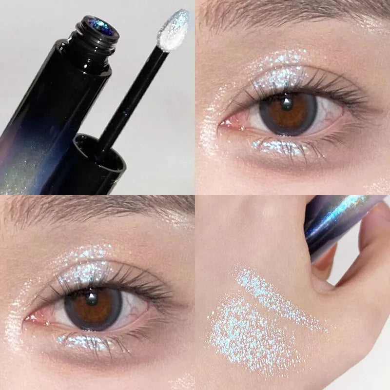 Glitter Liquid Eyeshadow Holographic Shimmer Ice Blue Pink Quick-drying Wet Look Tears Highlight Eye Makeup Non-flying powder Qme 02