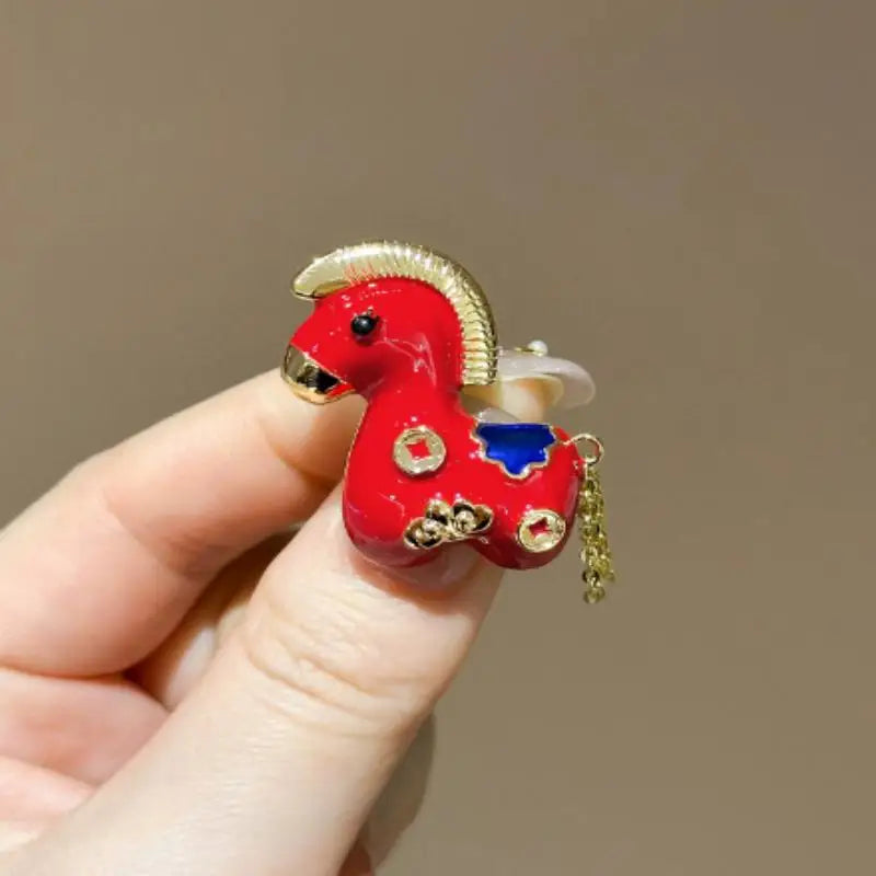 Cute Red Dripping Oil Zodiac Pony Brooches Versatile Animals Horse Corsage Pins Clothing Accessories New Year's Day Gifts Qme style 7