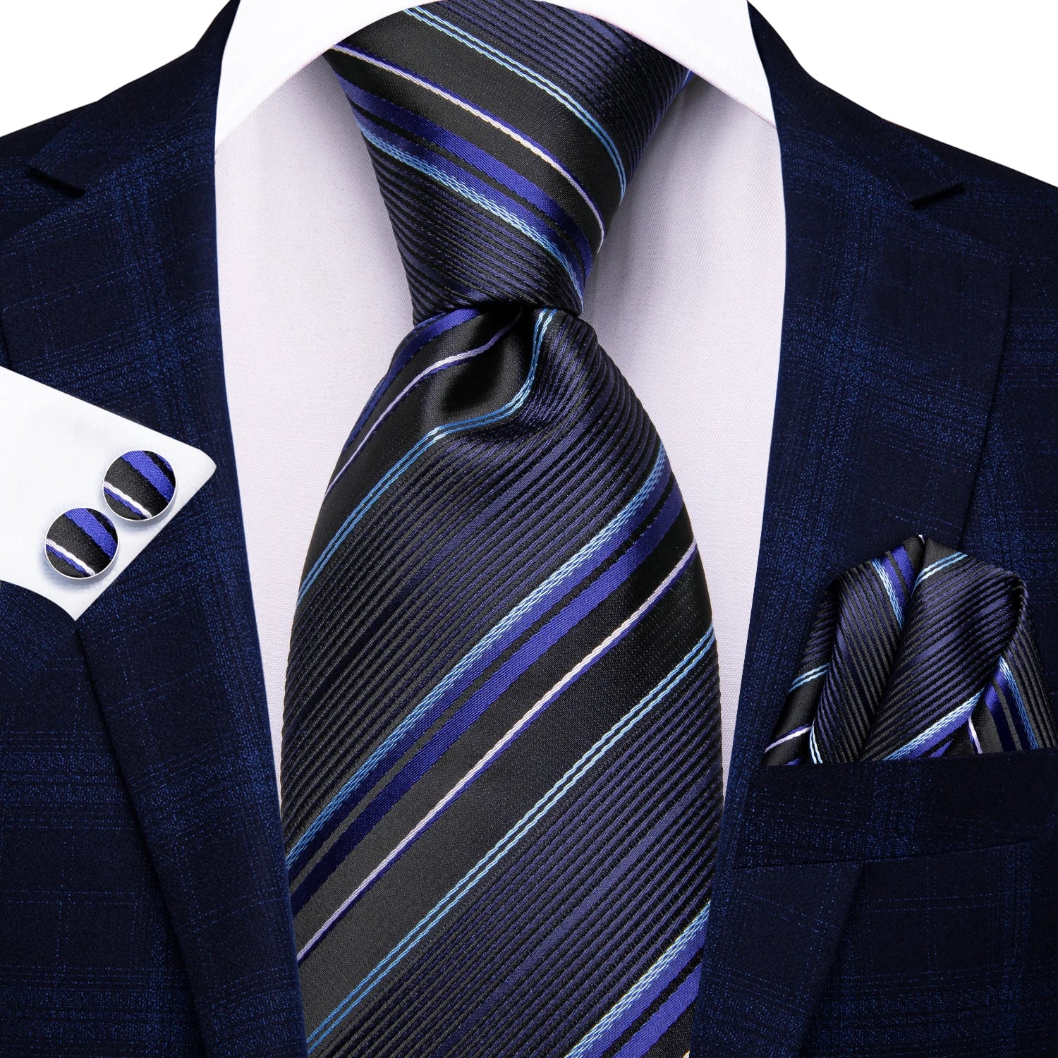Black Green Striped Ties Men Wedding Accessories Mens Necktie Pocket