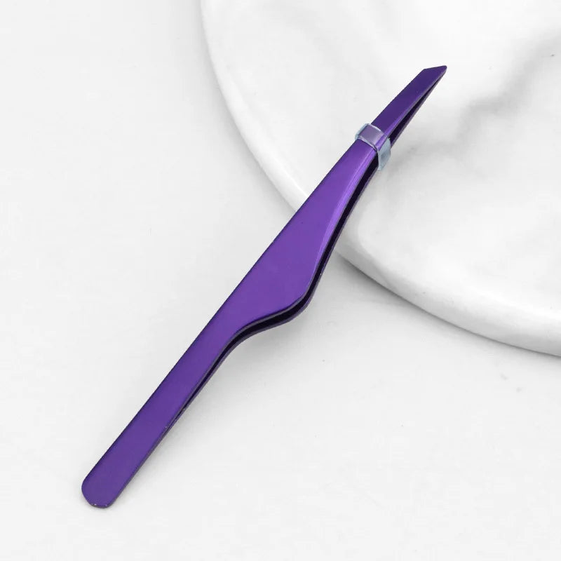 Hair Removal Tweezers Stainless Steel Eyebrow Slant Tip Point Flat Qme Purple China Mainland