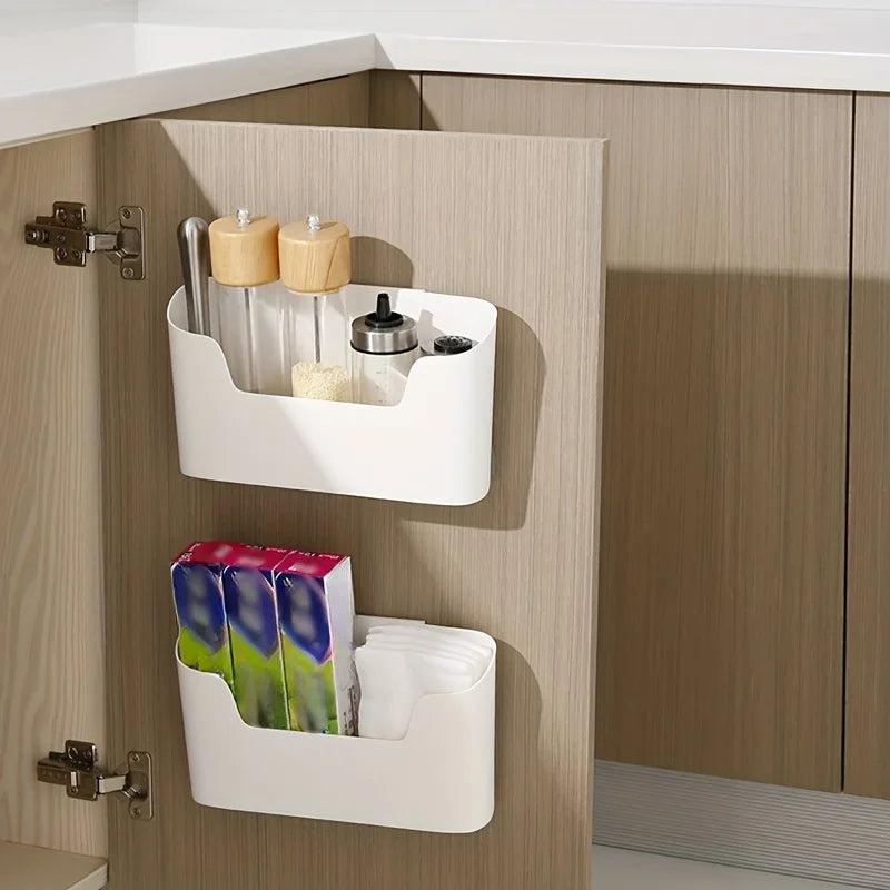 1pc Sink Organizer And Storage, Punc-free Wall-mounted Storage Holder, Wall Organizer, Adhesive Door Mount, Qme