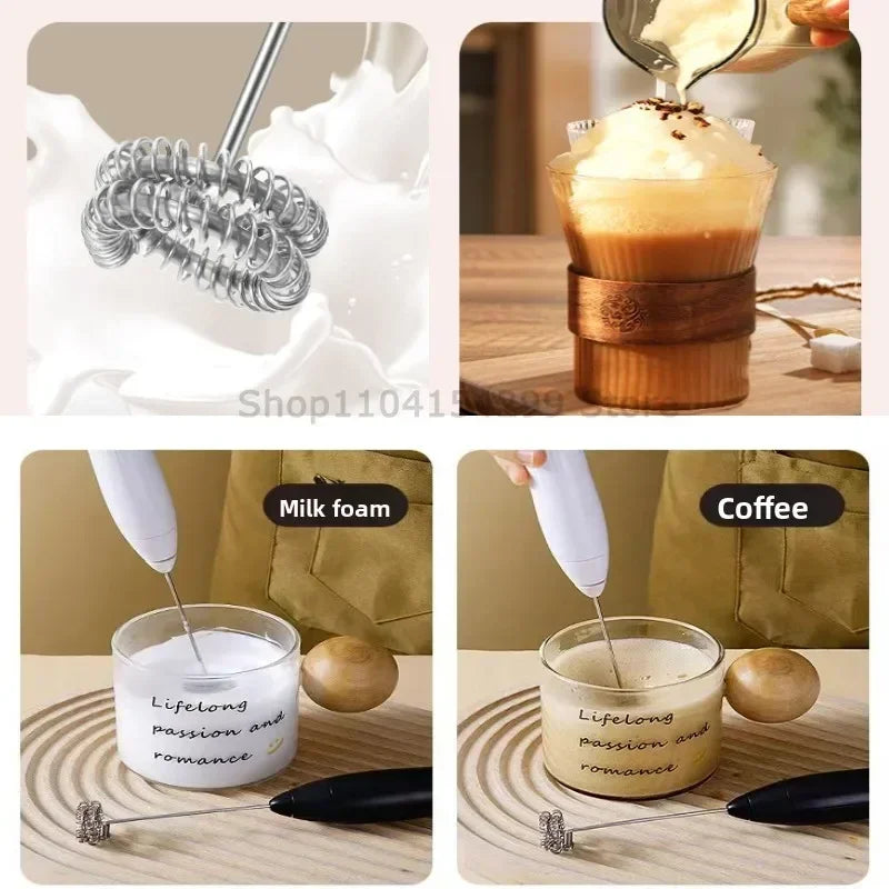Wireless Milk Frother Electric Type-C Handheld Blender Stainless Steel Mini Coffee Maker Whisk Mixer for Coffee Cappuccino Cream Qme