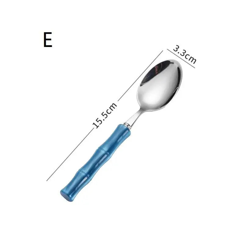 Bamboo Handle Acrylic 304 Stainless Steel Cutlery Tableware Knife Qme E Blue