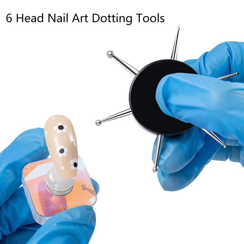 6 Head Nail Art Dotting Tools Disc Drill Point Dot Painting Pen Qme