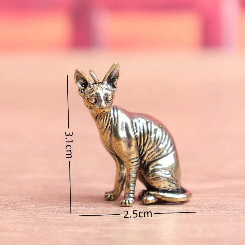 Solid Brass Hairless Cat Small Statue Desktop Ornaments Vintage Qme