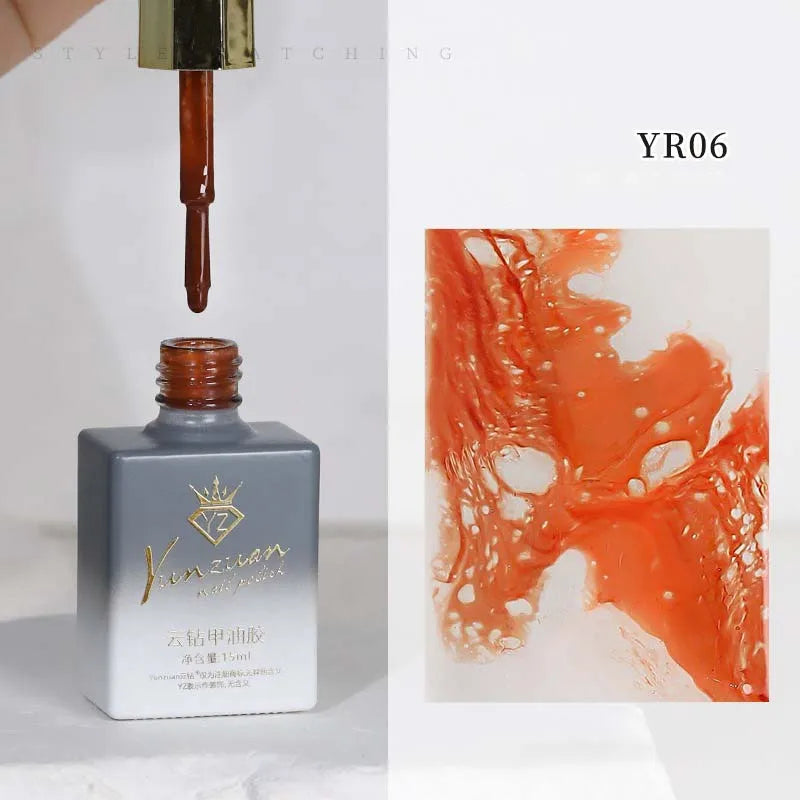 Sea Wave Blooming Liquid Gel Nail Polish Rapid Smudging Bubble Hole Gel Special Halo Dye Nail DIY Varnish Manicure Nail Salon Qme 06 Orange Waves