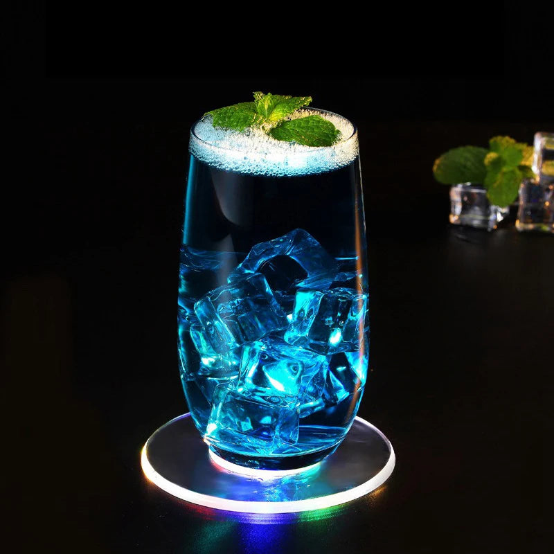 LED Coaster Acrylic Bar Cocktail Flash Base Mats Crystal Ultra-thin Qme