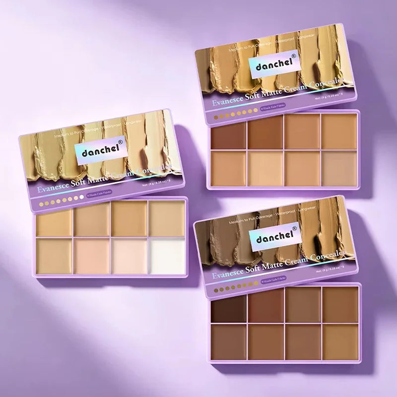 8 Shade Fade Palette Soft Matte Texture Cover Dark Circles, Redness, Skin Blemishes Waterproof Sweatproof Long-wearing Concealer Qme