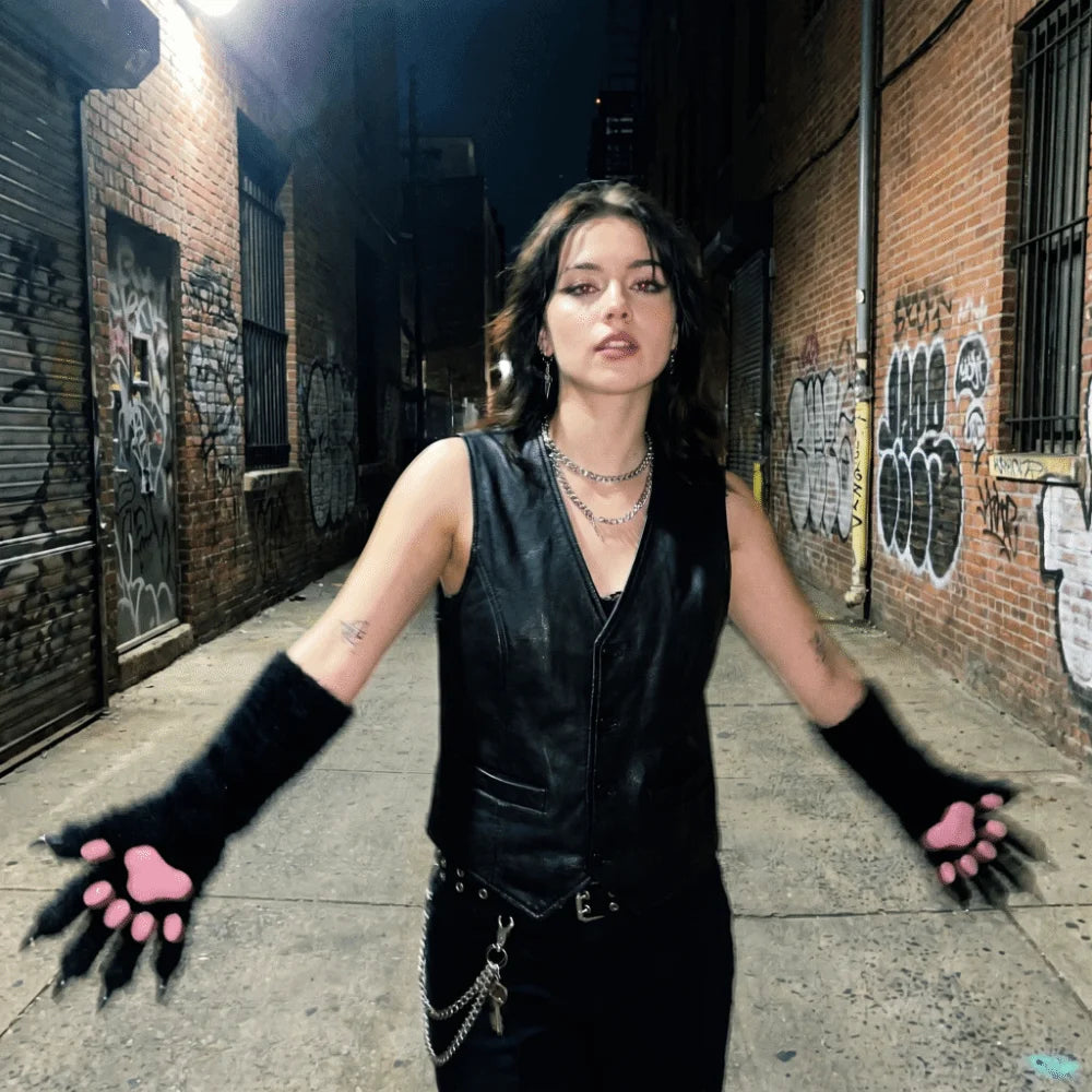 Long Cat Claw Gloves Furry Cute Animal Hand Silicone Paw Pads Cosplay Qme