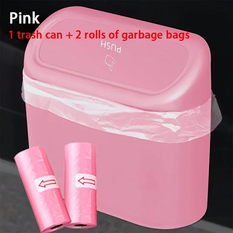 Mini Car Trash Can with 2 Garbage Bags, Leak Proof Car Trash Can, Multifunctional Storage Box, Suitable for Cars, Homes，Offices Qme Pink