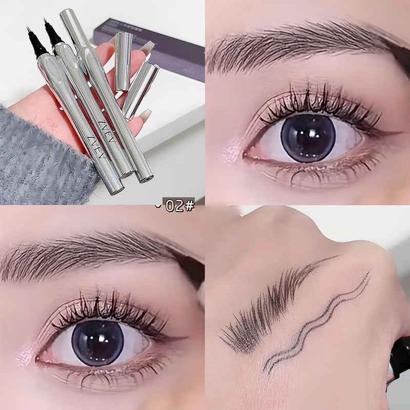 Ultra-fine 2 Point Silver Eyebrow Pen Liquid Wild Eyebrow Tattoo Waterproof 2 Fork Silkworm Brow Pen Easy To Grip Eye Makeup Qme 02 Grey Brown