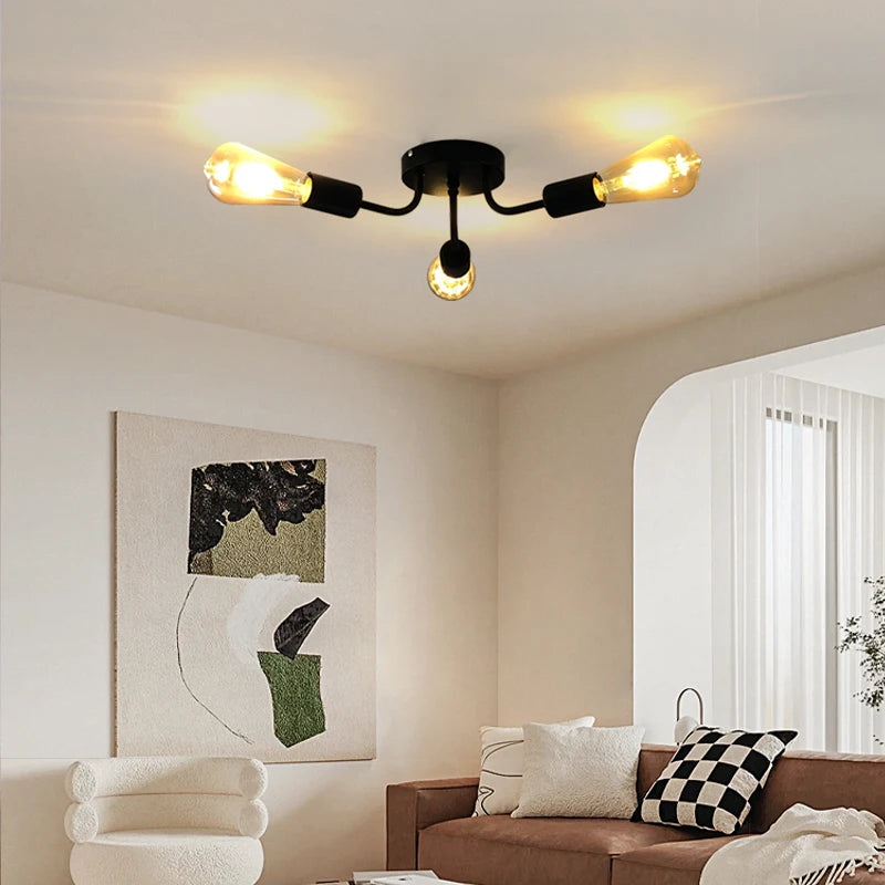 Vintage Ceiling Lights Multiple Rod Wrought Iron Ceiling Lamp E27 Bulb Living Room Lamparas for Home Lighting Fixtures Qme
