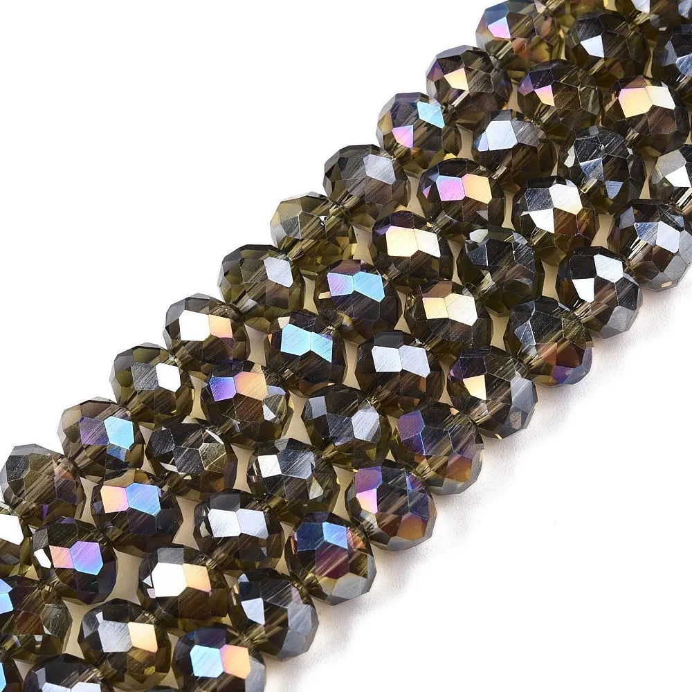 Pandahall 20strands Glass Multicolor Beads AB Plated Faceted 8x6mm